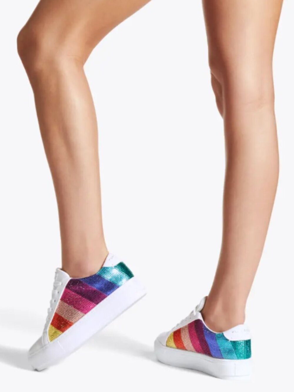 Women's Rainbow Sequin Platform Sneakers - White